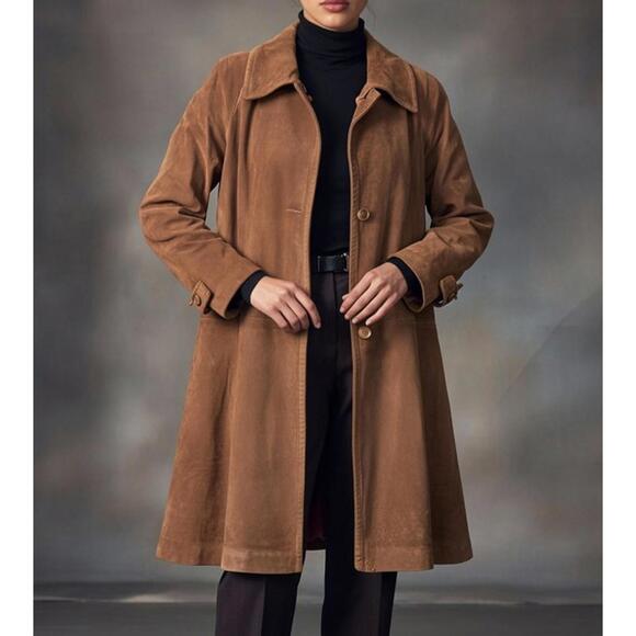 Jackets & Blazers - VTG Suede Leather Trench Coat Womens Med/LRG Brown Soft Duster Boho Chic 60's